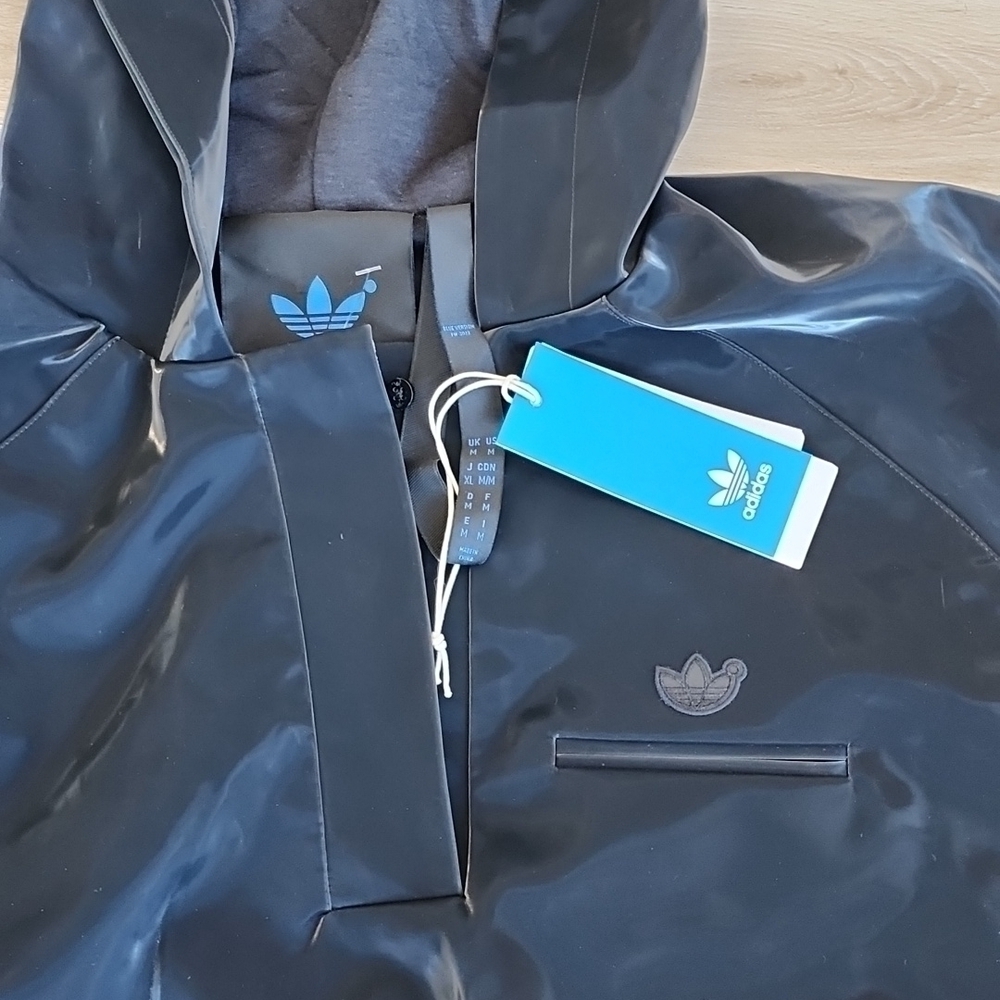 Adidas Originals Blue Version Mens High Shine Pullover Jacket Size Medium Black